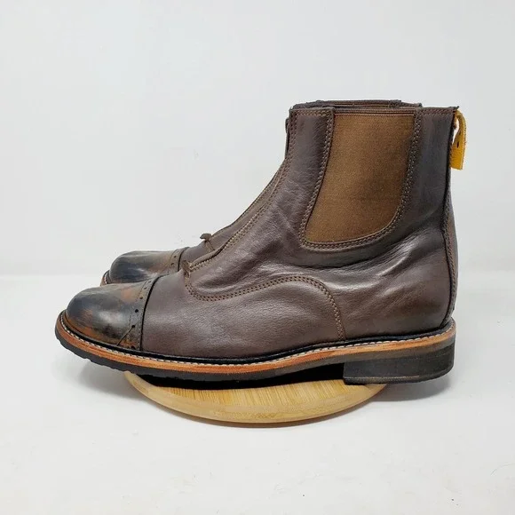 PSKaufman Chelsea Boots Mens 13‎ Brown Leather Front Zip Brogue Cap Toe Shoes